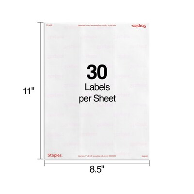 Staples® Laser/Inkjet Address Labels, 1 X 2 5/8", Clear, 30 Labels/Sheet, 50 Sheets/Pack, 1500/Box (ST18081-CC)