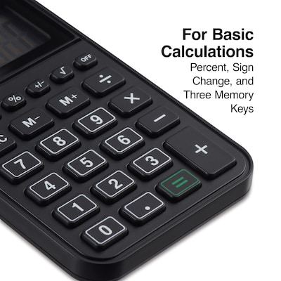 Staples 8-Digit Solar and Battery Basic Pocket Calculator, Black (ST130-CC)