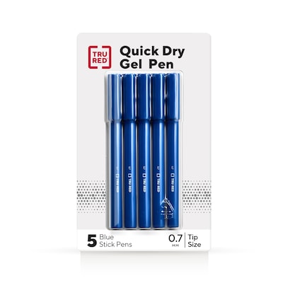 TRU RED™ Quick Dry Gel Pens, Medium Point, 0.7mm, Blue, 5/Pack (TR54477)