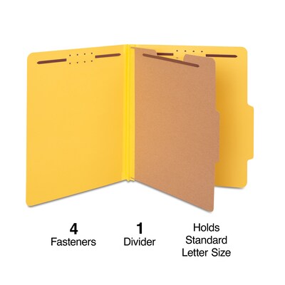 Quill Brand® 2/5-Cut Tab Pressboard Classification File Folders, 1-Partition, 4-Fasteners, Letter, Y