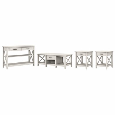 Bush Furniture Key West 47 x 24 Coffee Table with Console Table and 2 End Tables, Linen White Oak (KWS024LW)