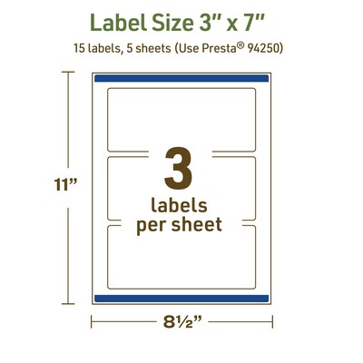 Avery Dissolvable Rectangle Multipurpose Labels, 3" x 7", Off-white, 15/Pack (94250)