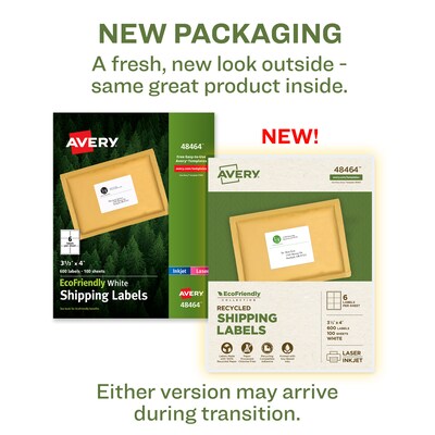 Avery EcoFriendly Laser/Inkjet Shipping Labels, 3-1/3 x 4, White, 600 Labels/Box (48464)