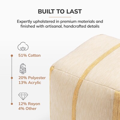 Anji Mountain Waterbury Beige Honey Mustard Fabric Square Pouf Ottoman (AMBPF114-1818)