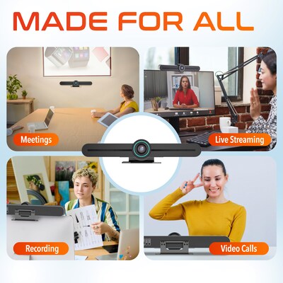 Delton C75 PTZ Ultra HD 4K Video Bar Webcam with AI Tracking, Noise-Canceling Microphone, Dual Speakers, Black (DCAIC75PTZ)