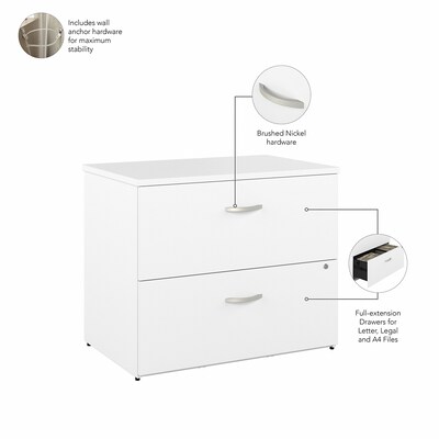 Bush Business Furniture Studio A 2-Drawer Lateral File Cabinet, Locking, Letter/Legal, White, 36" (SDF136WHSU-Z)