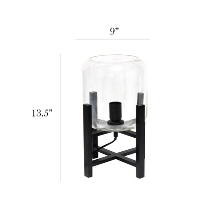 Simple Designs Black Wood Mounted Table Lamp with Clear Glass Cylinder Shade (LT1068-CLR)