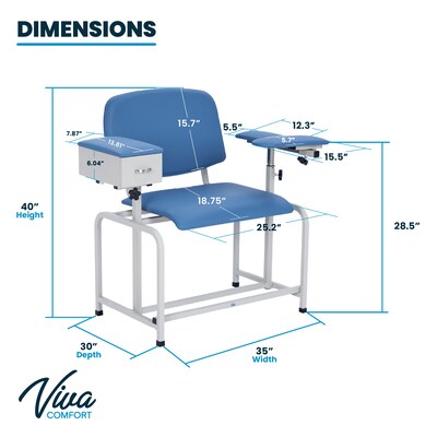 Viva Comfort Wide Adjustable Bariatric Phlebotomy Blood Drawing Chair, 500 lbs. Capacity, Blue (ADI997-01D-BLU-HD-MK)