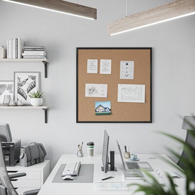 U Brands Cork Bulletin Board, Black Frame, 3' x 3' (2881U00-01)