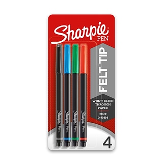 Sharpie Pen Felt Pens, Fine Point, 0.4 mm, Assorted Ink, 4 Pack