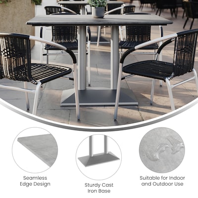 Flash Furniture Acadia Wooden Dining Table with Dual Column Base, 30"D x 48"W, Gray Faux Concrete/Silver Base (ST3048CGTB002S)