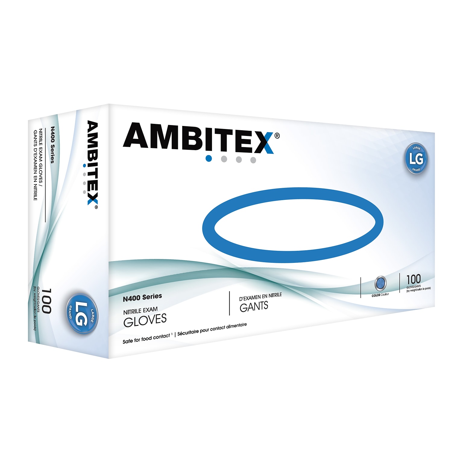 Ambitex N400 Series Powder Free Blue Nitrile Gloves, Large, 100/Box (NLG400)