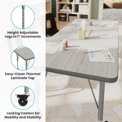 Flash Furniture Wren Rectangular Activity Table, 60" x 24", Height Adjustable, Light Gray Top/Silver Frame (XUA2460RECLGTPC)