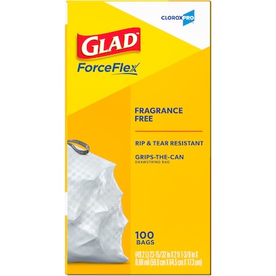 Glad ForceFlex Tall 13 Gallon Drawstring Kitchen Trash Bag, White, 100 Total Bags (78526)