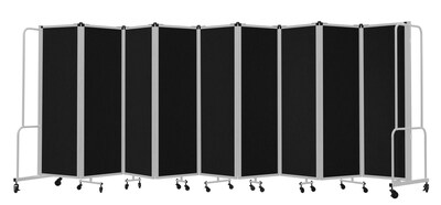 National Public Seating Robo Series 9-Panel Folding Mobile Room Divider, 72"H x 210"W, Black Fabric (RDG6-9PT10)