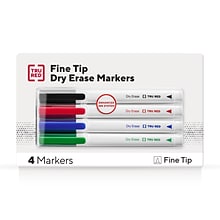 TRU RED™ Pen Dry Erase Markers, Fine Tip, Assorted, 4/Pack (TR61457/TR54562)