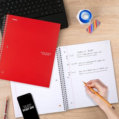 Five Star 3-Subject Notebooks, 8" x 10.5", Wide Ruled, 150 Sheets, Color Chosen at Random (51014)