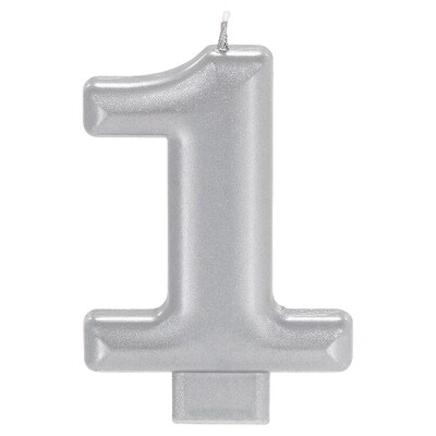 Party City Number 1 Birthday Candle, Silver (AM170577)