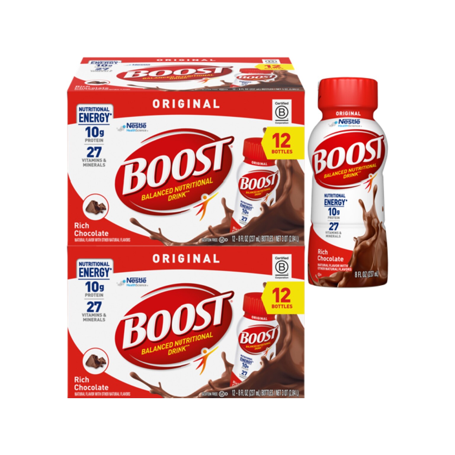 Boost Original Rich Chocolate Nutritional Drink, 8 oz., 12 Bottles/Pack, 2 Packs/Carton (12485709)