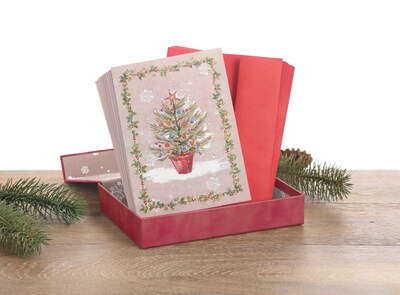 JAM PAPER Christmas Cards & Matching Envelopes Set, 7 6/7 x 5 5/8, Silver Shimmer Tree, 16/Pack (5