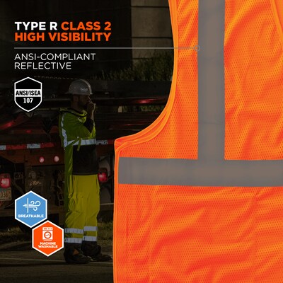 Ergodyne GloWear 8215BA High Visibility Sleeveless Safety Vest, ANSI Class R2, Orange, Large (21065)