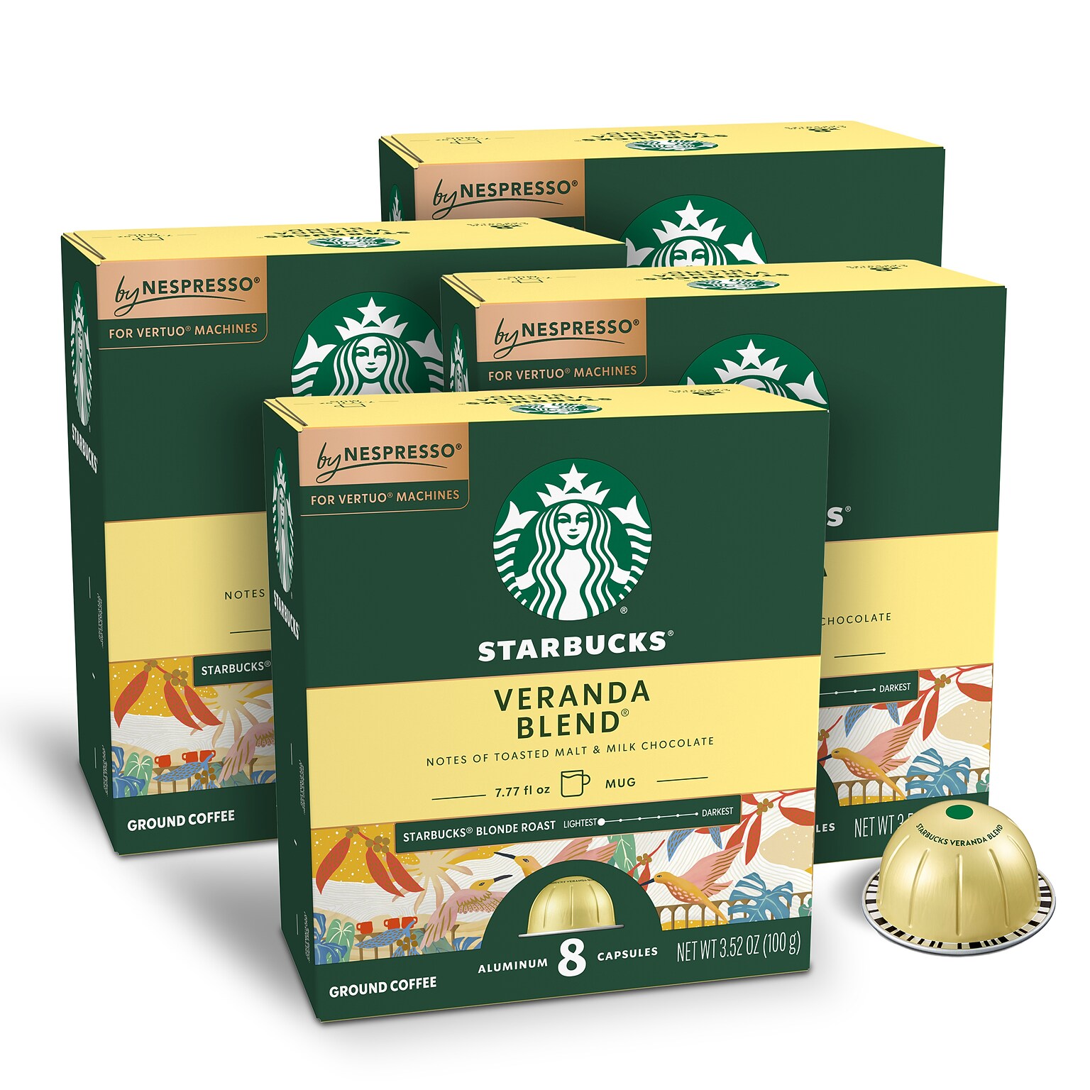 Starbucks Veranda Blend Coffee Nespresso Vertuo Capsules, Light Roast, 32/Box (117665)