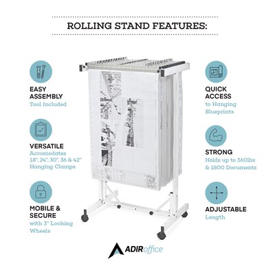 AdirOffice Expandable Blueprint Mobile Plan Center Large File Hanging Storage, White (615-WHI-KIT1)