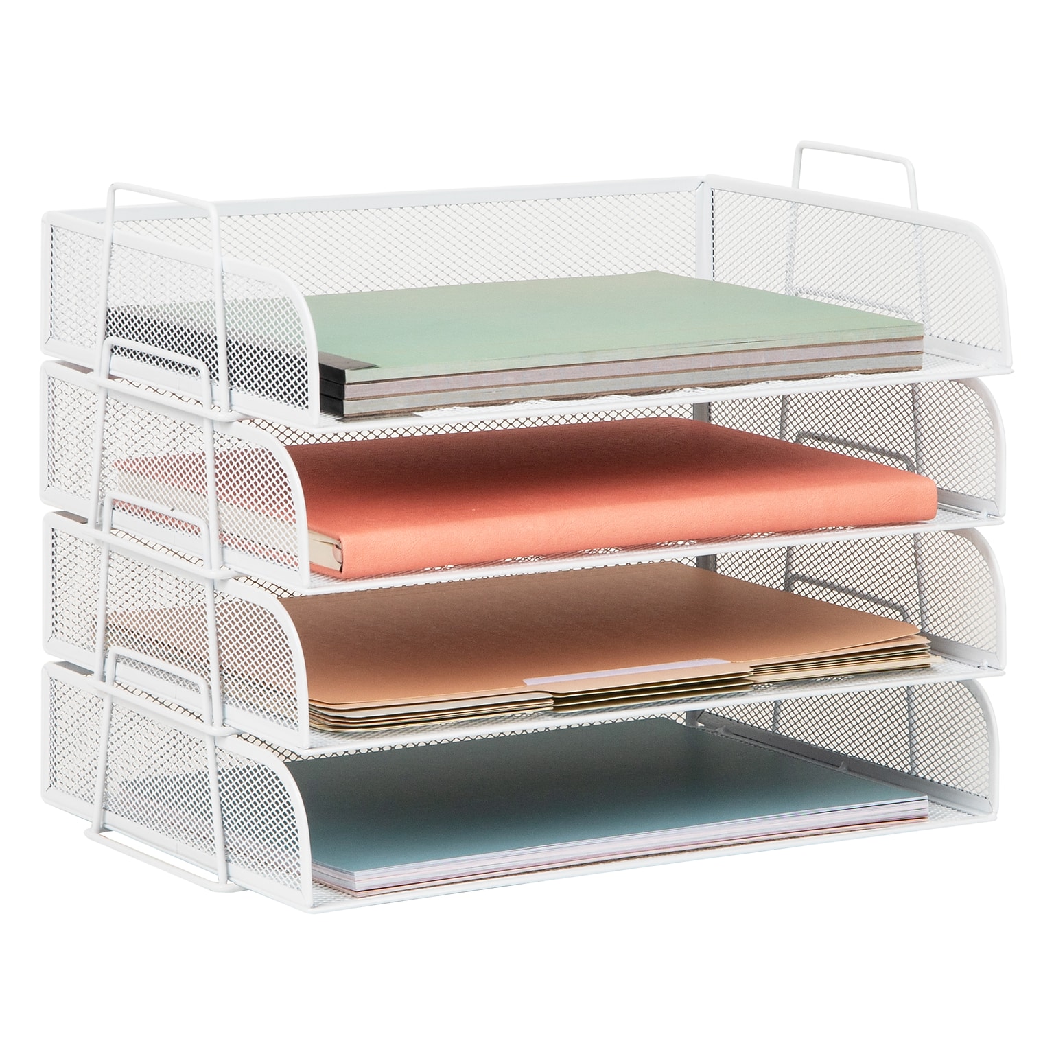 Mind Reader Metal Side Loading Stackable Letter Tray, White (DSTACK4-WHT)