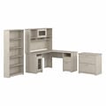 Bush Furniture Cabot 60W L Shaped Computer Desk with Hutch, File Cabinet and Bookcase, Linen White