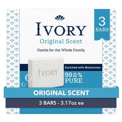 Ivory Gentle Bar Soap, Original Scent, 3.17 oz., 3 Bars/Pack, 24 Packs/Carton (12364)