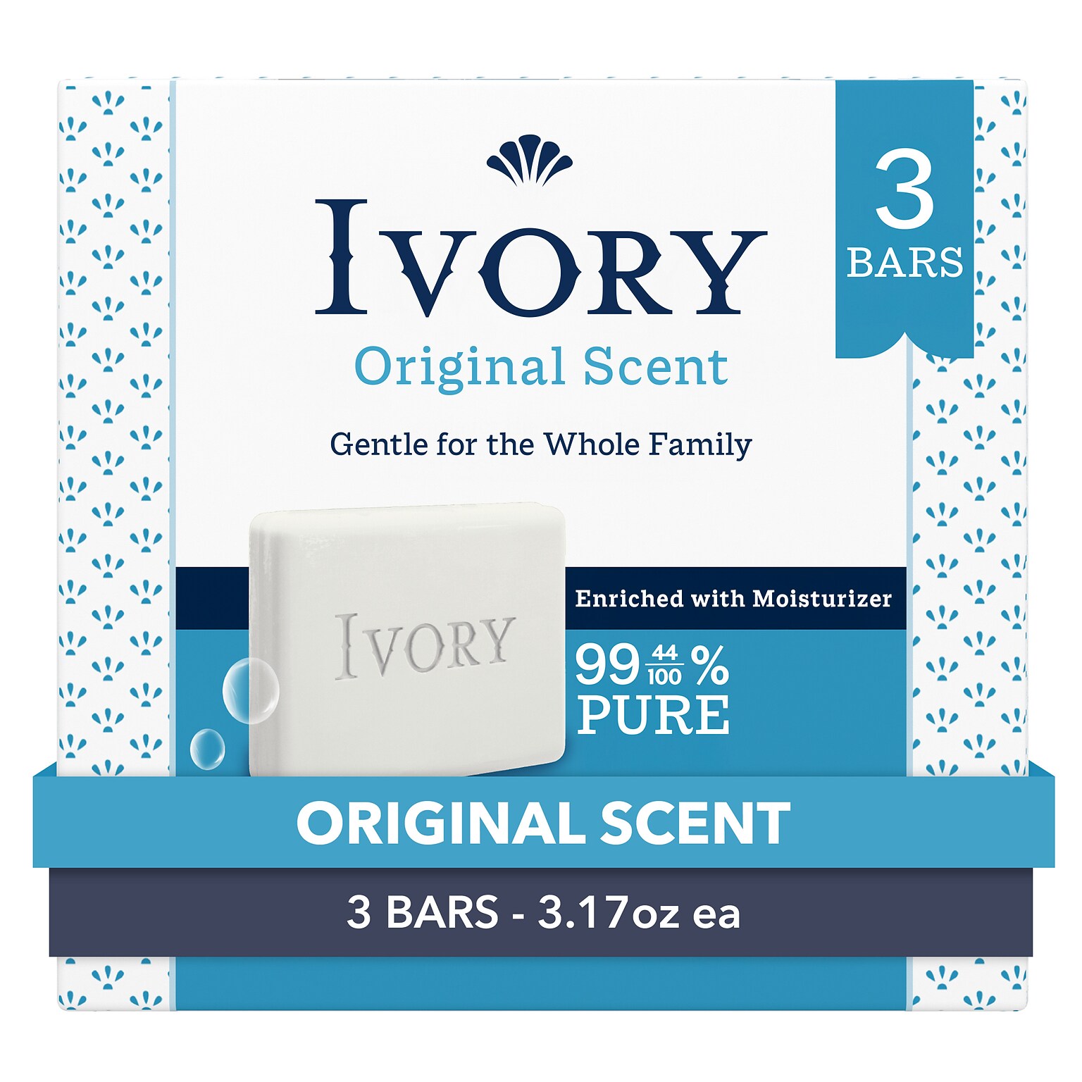 Ivory Gentle Bar Soap, Original Scent, 3.17 oz., 3 Bars/Pack, 24 Packs/Carton (12364)