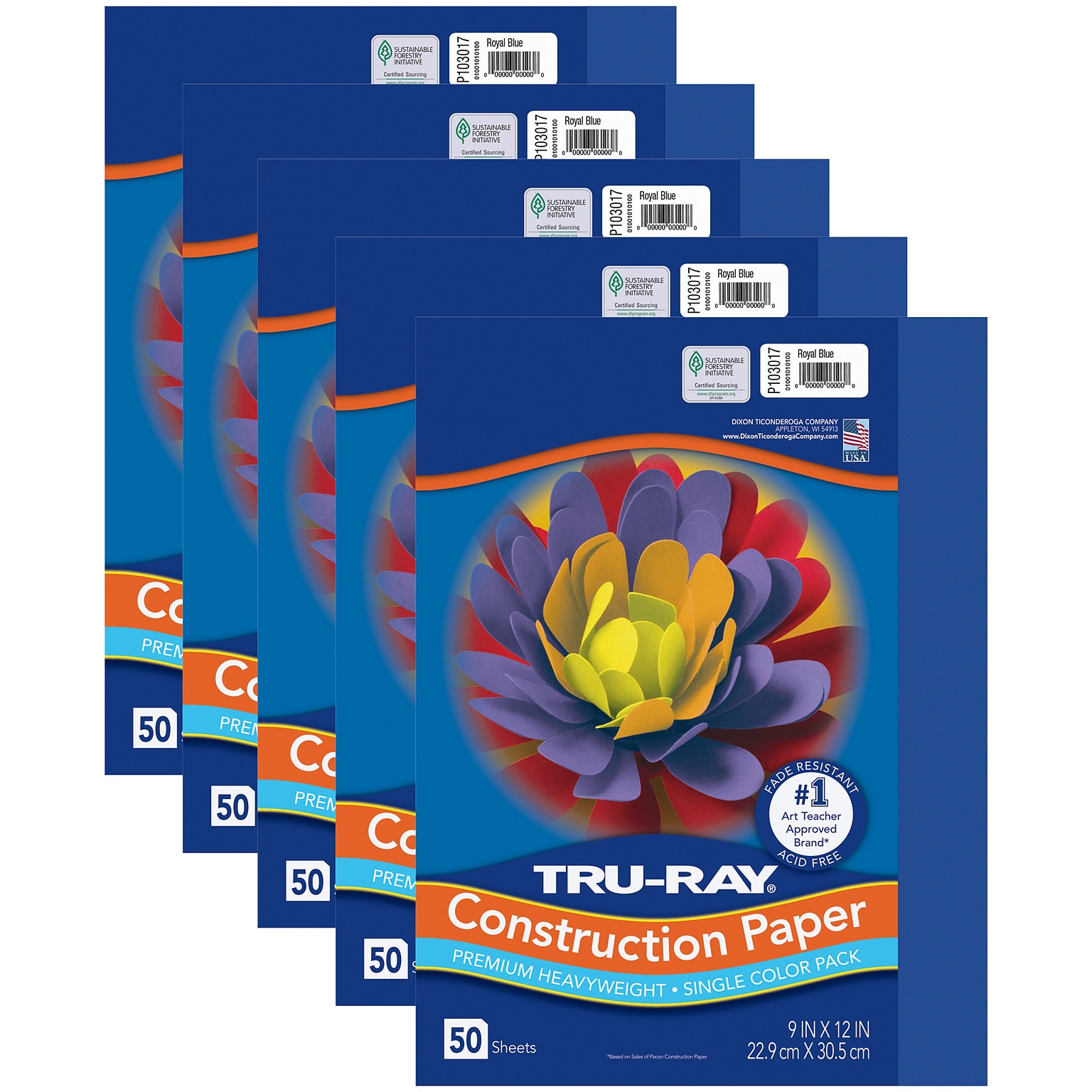 Tru-Ray 9 x 12 Construction Paper, Royal Blue, 50 Sheets/Pack, 5 Packs/Bundle (PAC103017-5)