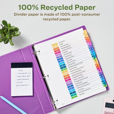 Avery Ready Index Table of Contents EcoFriendly Paper Dividers, A-Z Tabs, Multicolor (11085)