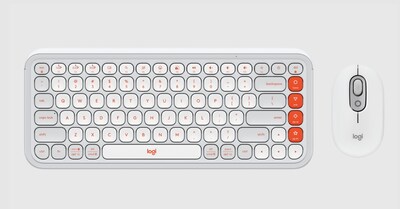 Logitech POP Icon Wireless Keyboard and Optical Mouse Combo, Orange and Off-White (920-013104)
