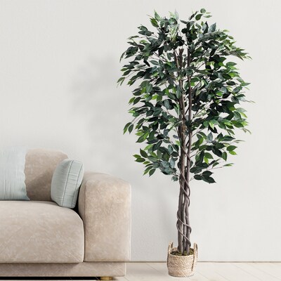 Forever Leaf 60" Artificial Ficus Silk Tree in Wicker Basket (FEV-FIWI60)
