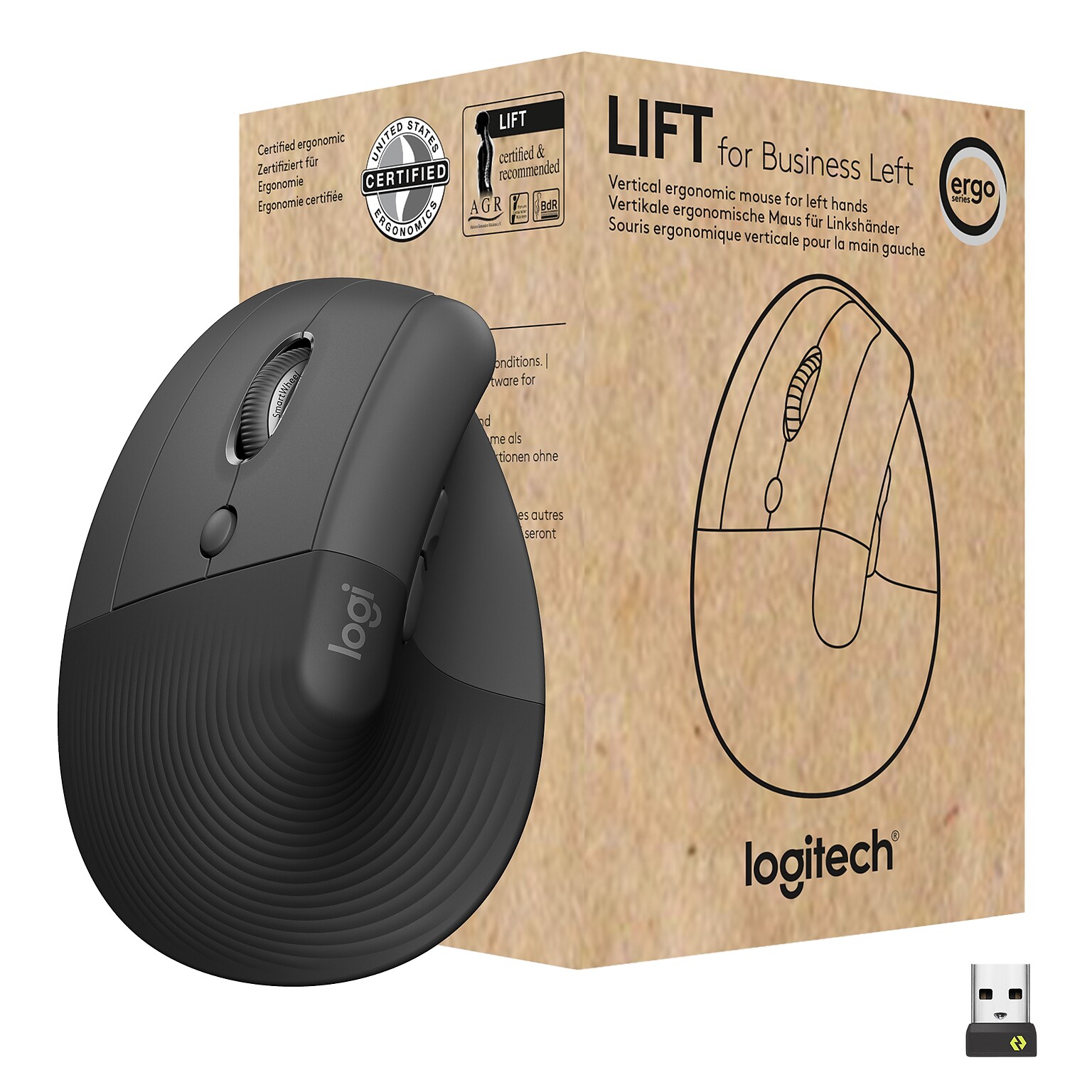 Logitech Lift Left for Business Wireless Left-Handed Vertical Ergonomic Mouse, Graphite (910-006492)