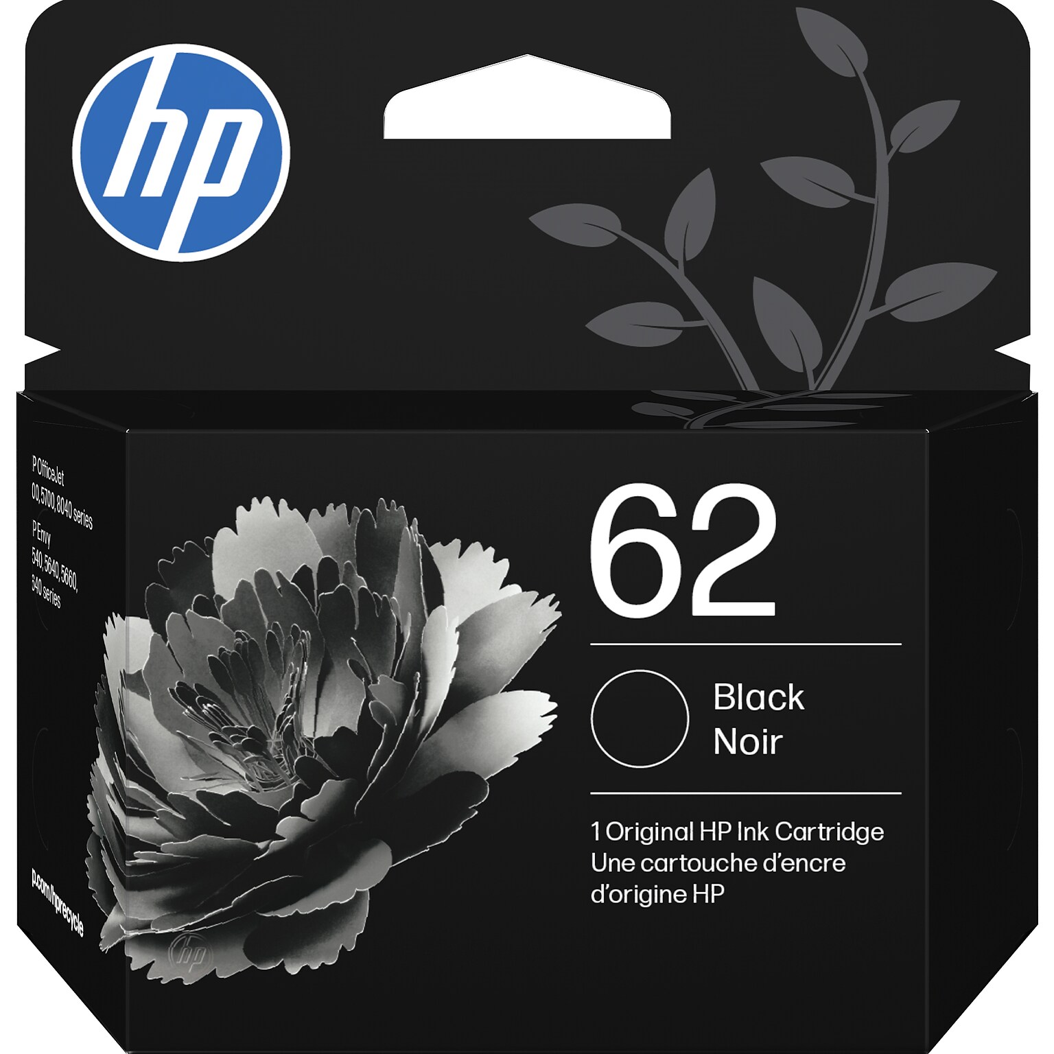 HP 62 Black Standard Yield Ink Cartridge, Prints Up to 200 Pages (C2P04AN#140)