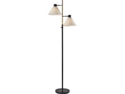 Adesso Matthew 69.25 Black Metal/Antique Brass Floor Lamp with 2 Cone Shades (1611-01) | Quill