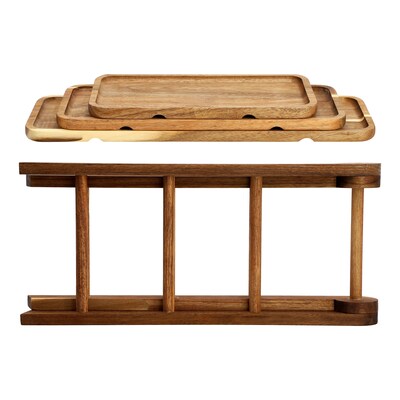 MegaChef Ladder Tray Set, Brown, 3 Tier, 4 Pieces (935122162M)