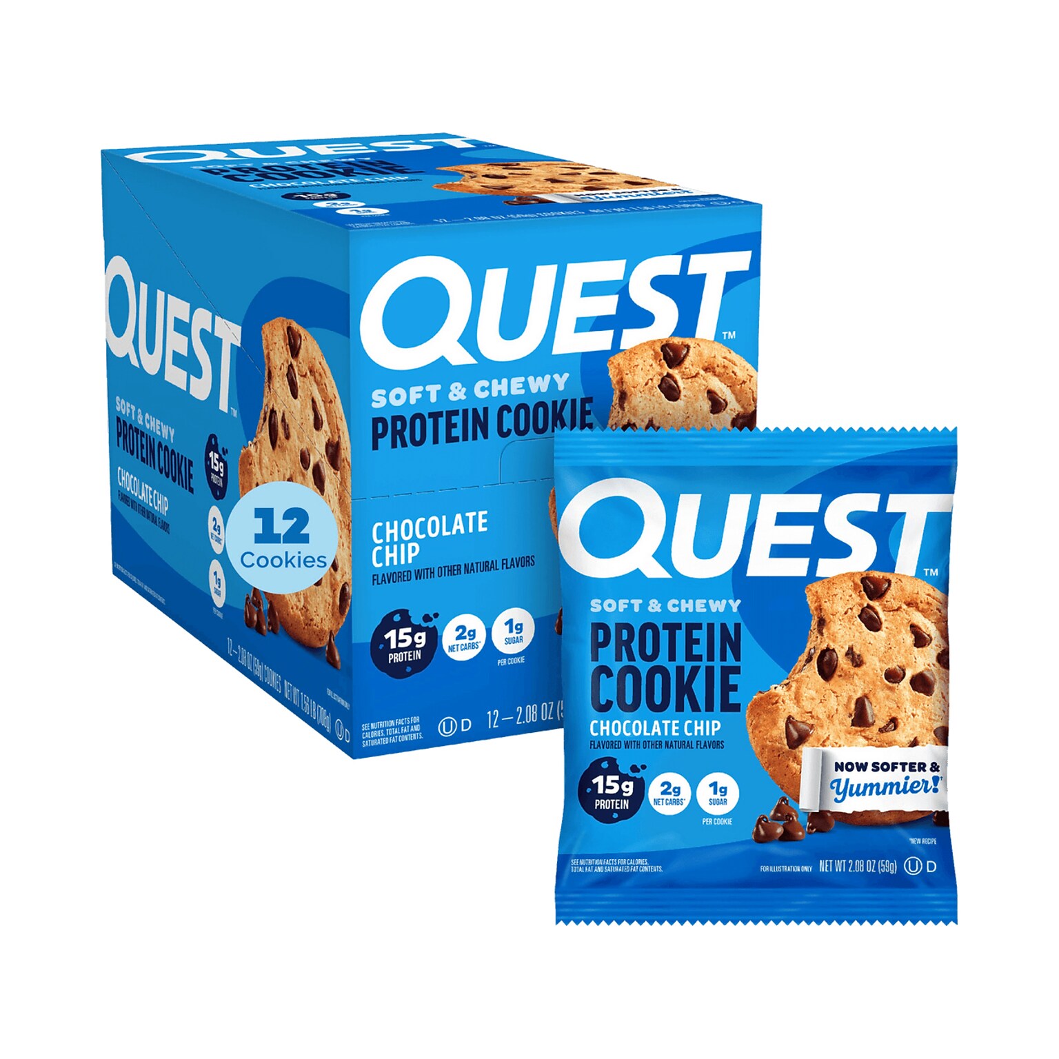 Quest Gluten Free Chocolate Chip Protein Cookies, 2.08 oz., 12/Box (QPCC12M6)