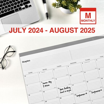 2024-2025 Staples 22 x 17 Academic Monthly Desk Pad Calendar, Gray  (ST59496-23)