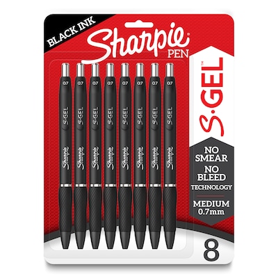 Sharpie S-Gel Retractable Gel Pen, Medium Point, 0.7mm, Black Ink, 8/Pack (2096139)