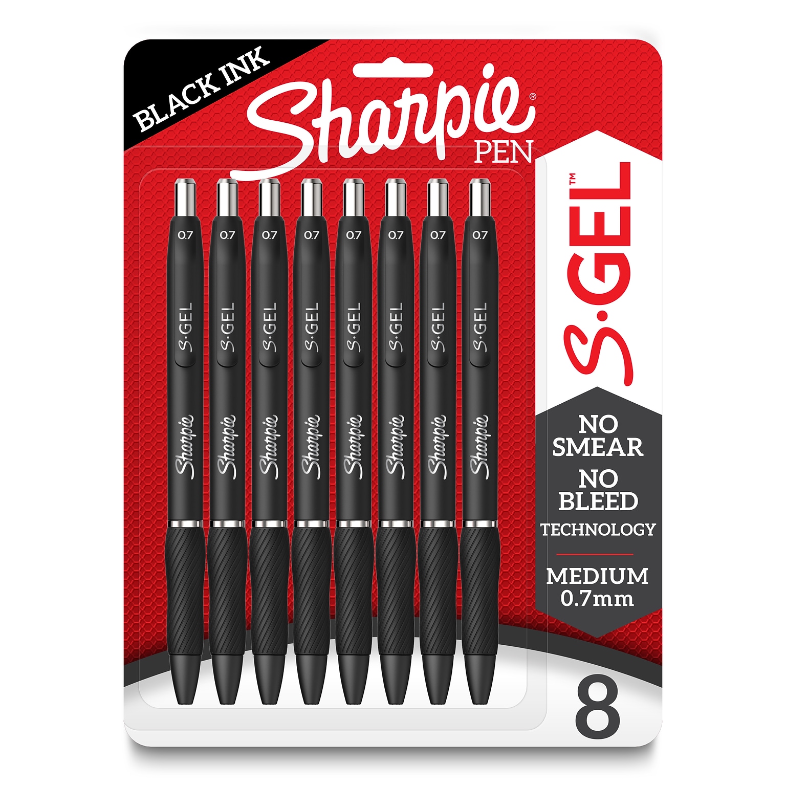 Sharpie S-Gel Retractable Gel Pen, Medium Point, 0.7mm, Black Ink, 8/Pack (2096139)