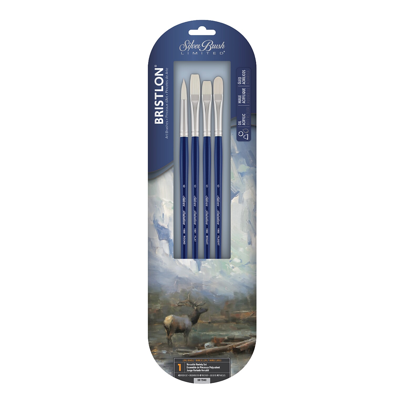 Silver Brush Bristlon Brush Assortment, 4/Pack (SLVBR1940)