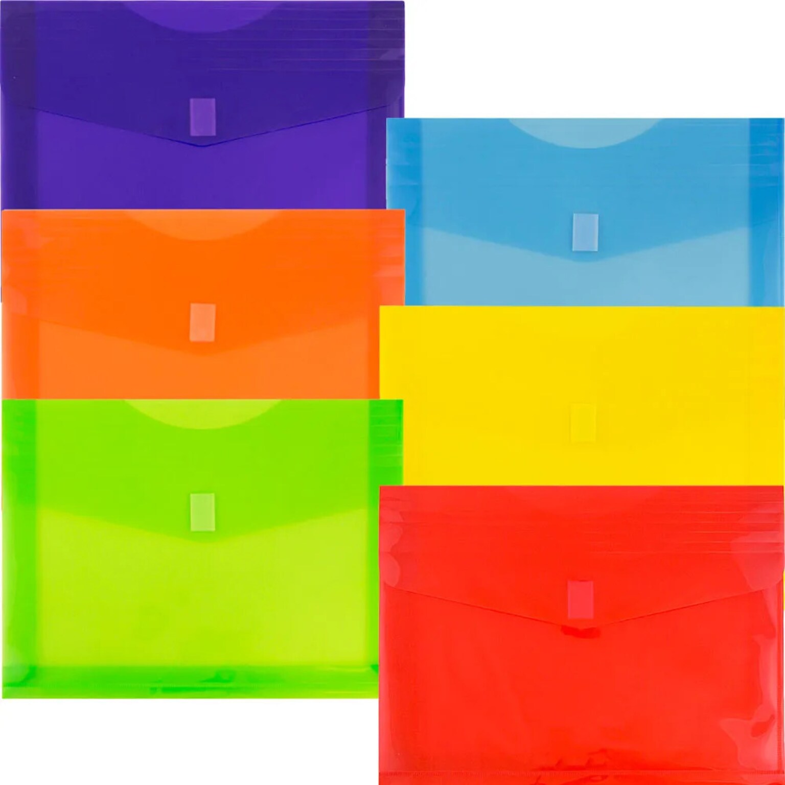 JAM Paper Plastic Hook & Loop Envelopes, 9.8 x 13, Multicolored, Assorted Colors, 6/Pack (218V2OLIPRYSA)