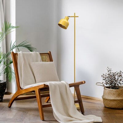 Simple Designs Sleek Essentials 54.72" Metal Floor Lamp with Round Shade, Yellow (LF1051-YLW)