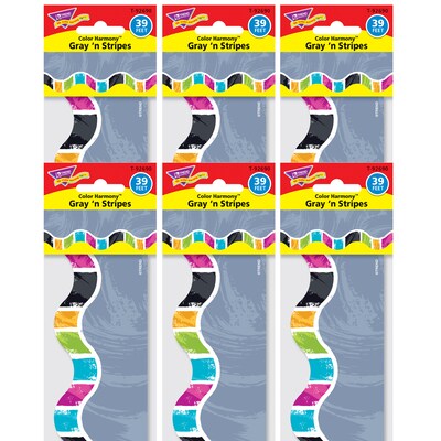 TREND Enterprises Terrific Trimmers Color Harmony 468L x 2.25H Trim, Gray n Stripes, 6 Packs (T-92690-6)