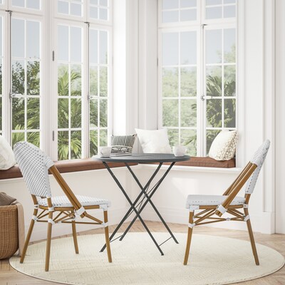 Flash Furniture Lourdes Contemporary Aluminum and PE Rattan Bistro Stack Chairs, White/Gray/Natural, Set of 2 (2SDA6421FWHGYNT)