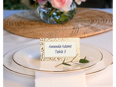 Better Office 2" x 3.5" White/Gold Table Tent Place Card, 100/Pack (64645-100PK)