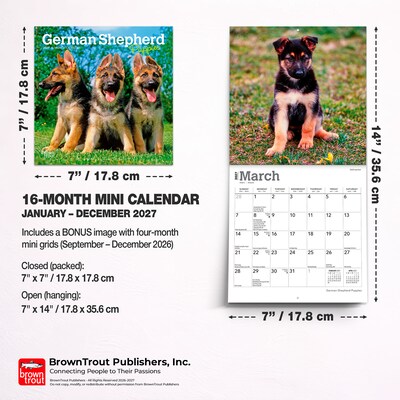 2027 BrownTrout German Shepherd Puppies 7" x 7" Monthly Wall Calendar, Assorted Colors (9798330714780)